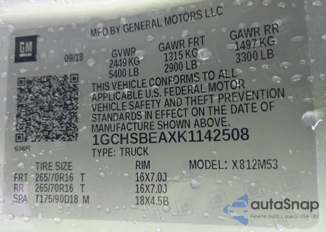 2019 Chevrolet Colorado Wt z USA, uszkodzony, nr VIN 1GCHSBEAXK1142508